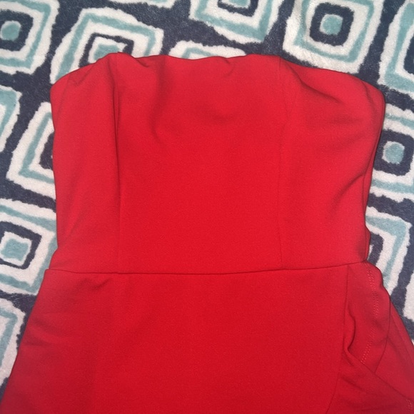 Call Me Up Red Ruffled Strapless Skort Romper - Picture 5 of 8